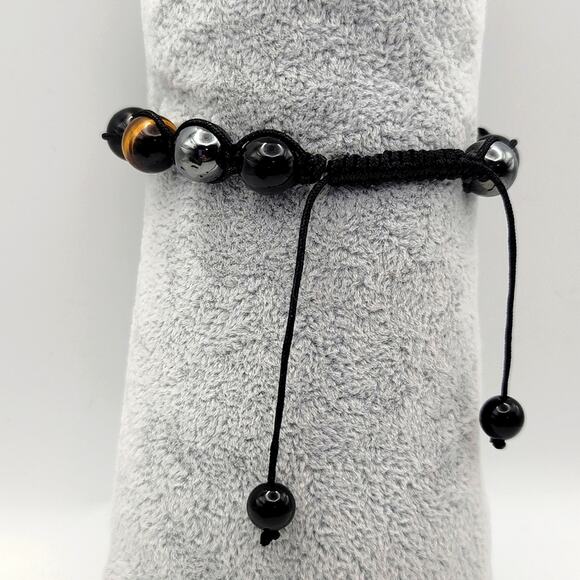 Healing Crystal Bracelet Men Women Obsidian Hematite Tiger Eye Stones Adjustable - Picture 8 of 8